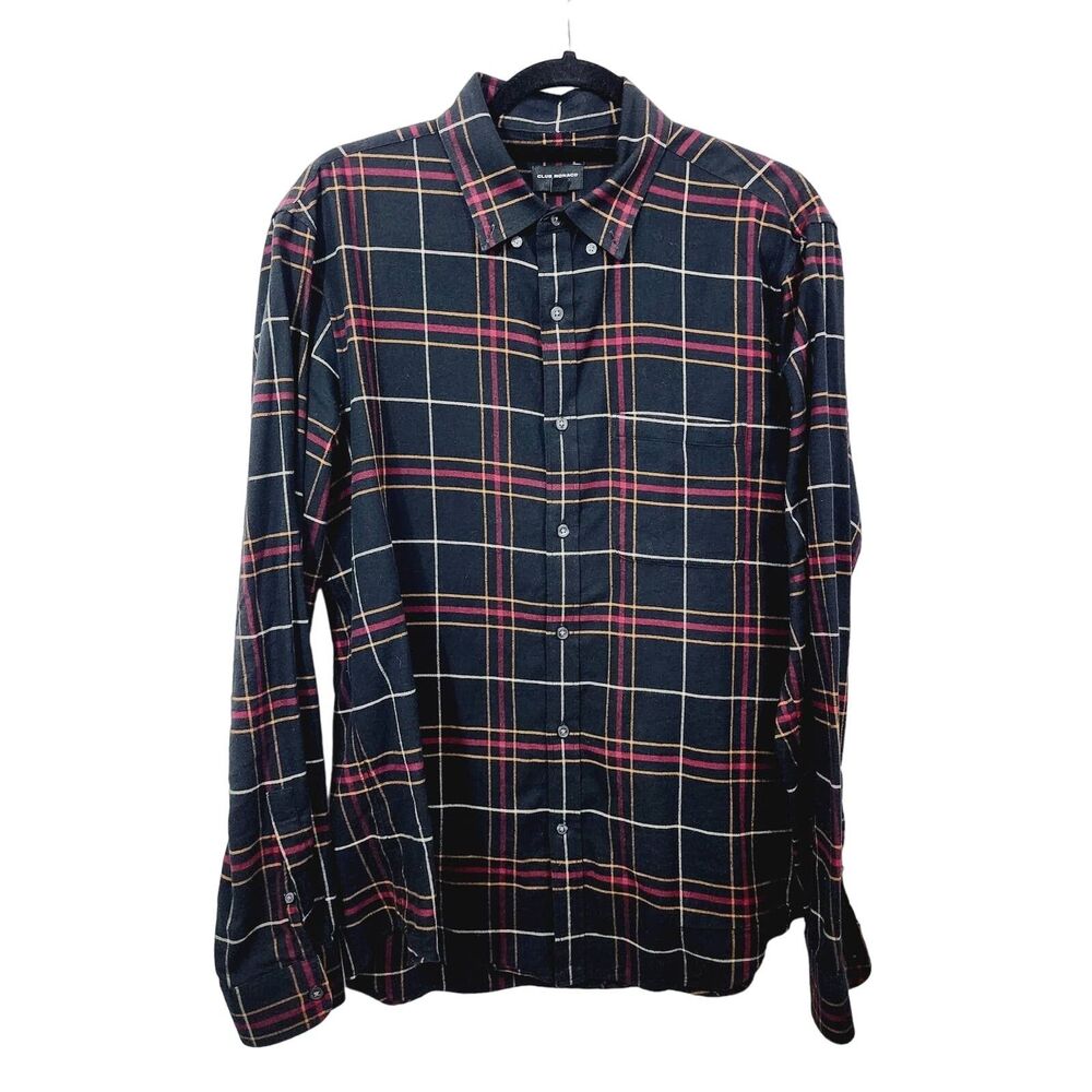 Club Monaco Slim-Fit Button-Down Collar Checked Cotton-Flannel Shirt Black Large